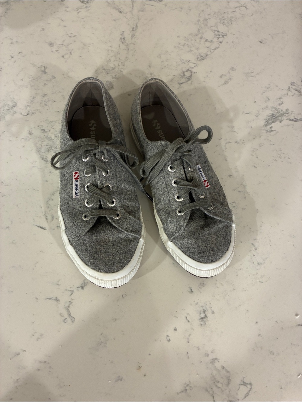 Superga sz37/6.5 Gray Flannel Lace-Up Sneakers with White Soles